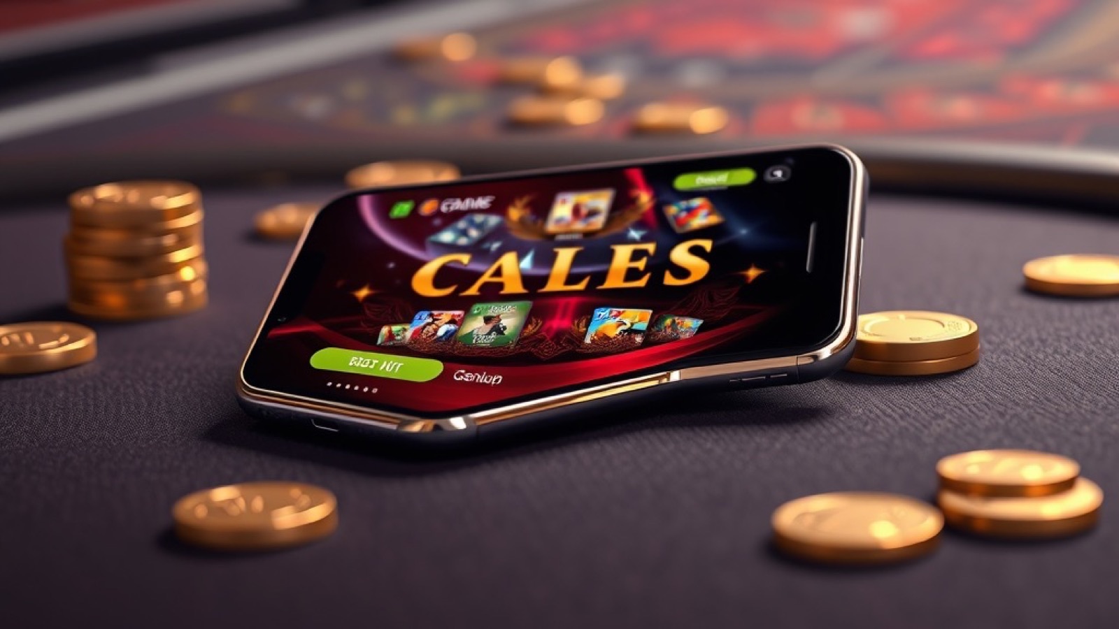 Neta app download scene with smartphone on a casino table showing colourful game art