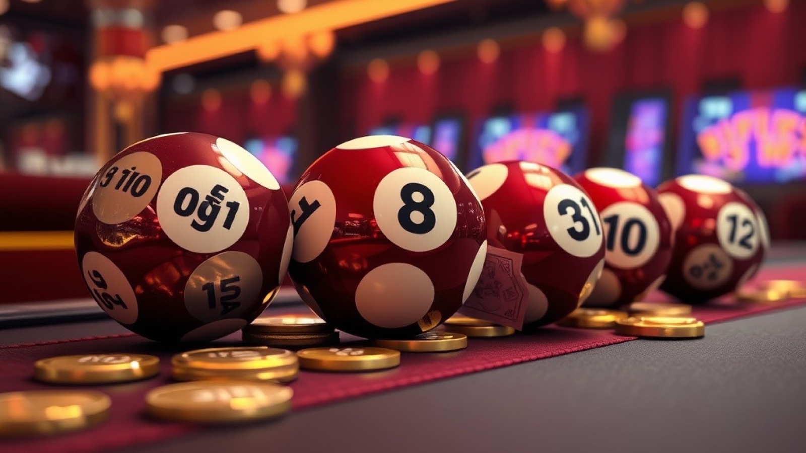 Neta lottery scene with lottery balls and tickets on a casino counter